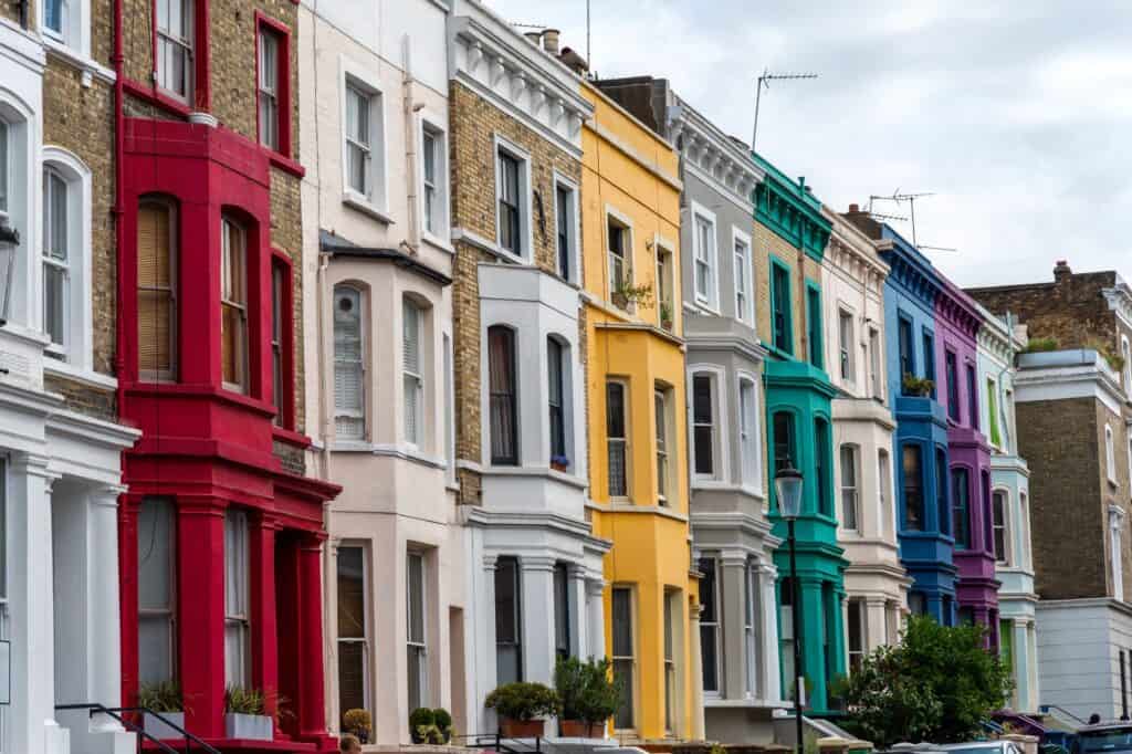 A row of coloured detached houses