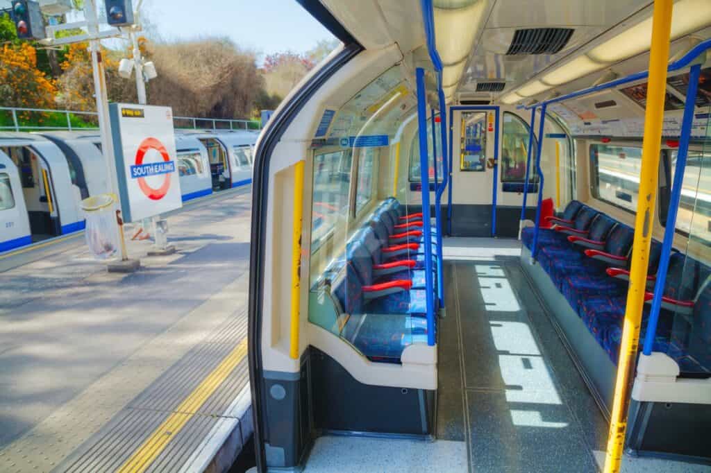 Interior of an underground train in South Ealing