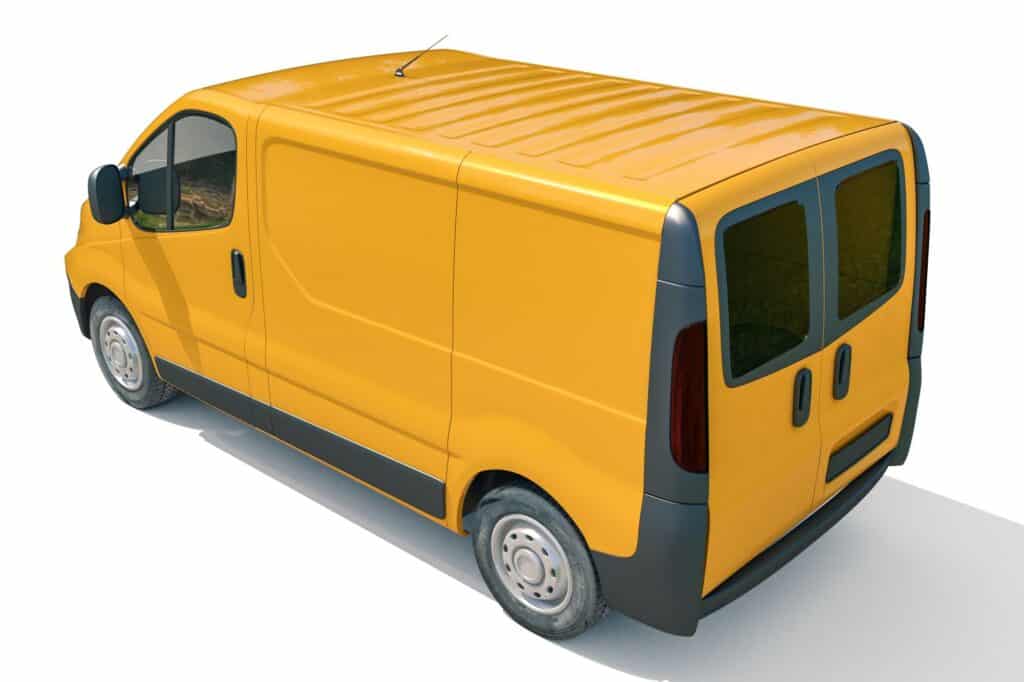 Side view of a yellow van used for house moves