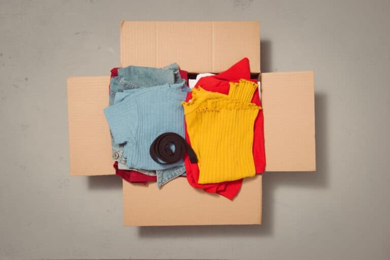 Lots of clothes in a box